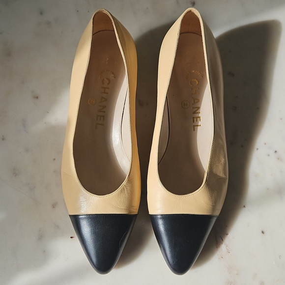 CHANEL Shoes - CHANEL: Classic Vintage two tone block heels